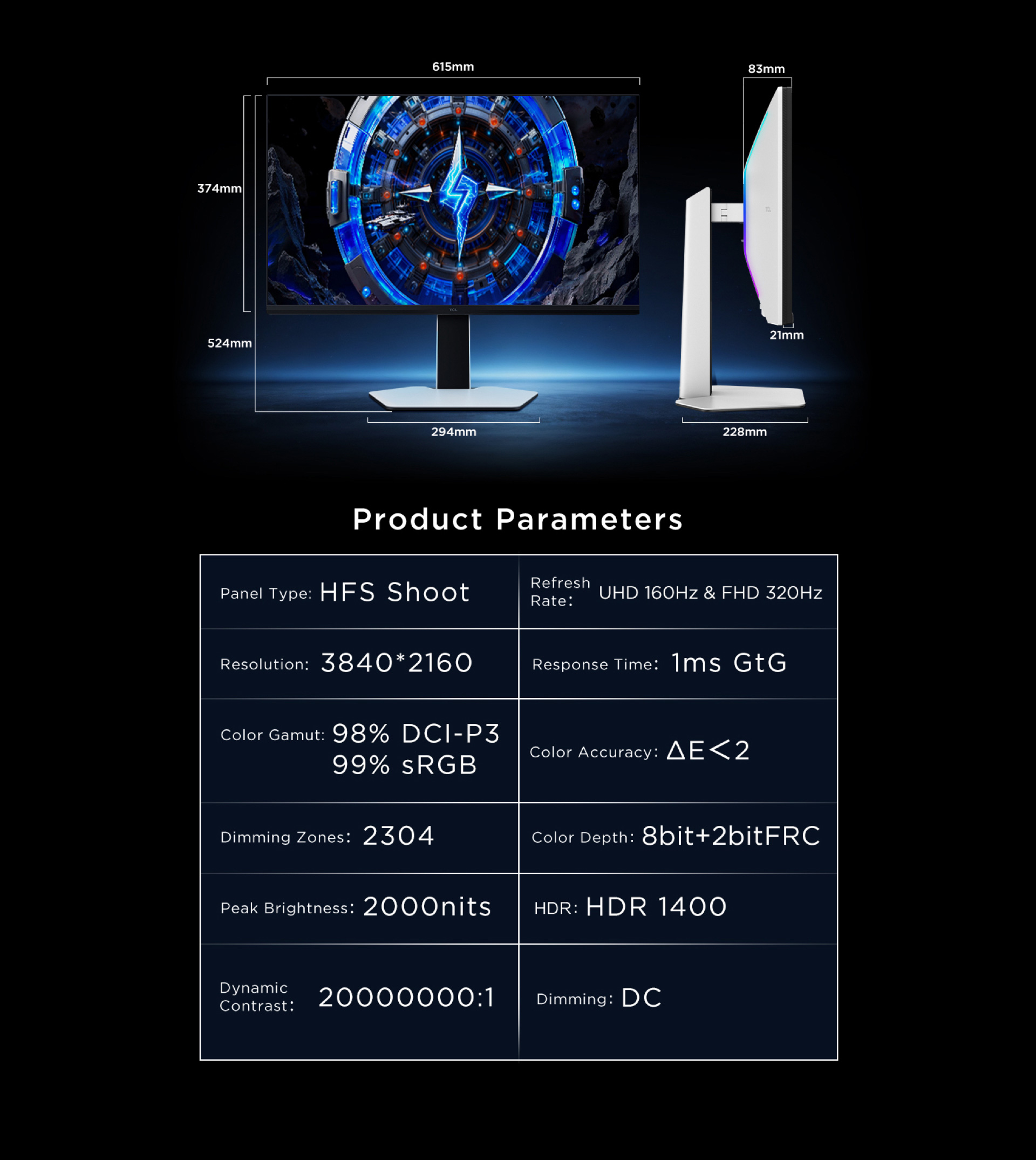 TCL 27P2A Pro 320Hz Mini LED Monitor 800nits Peak Brightness