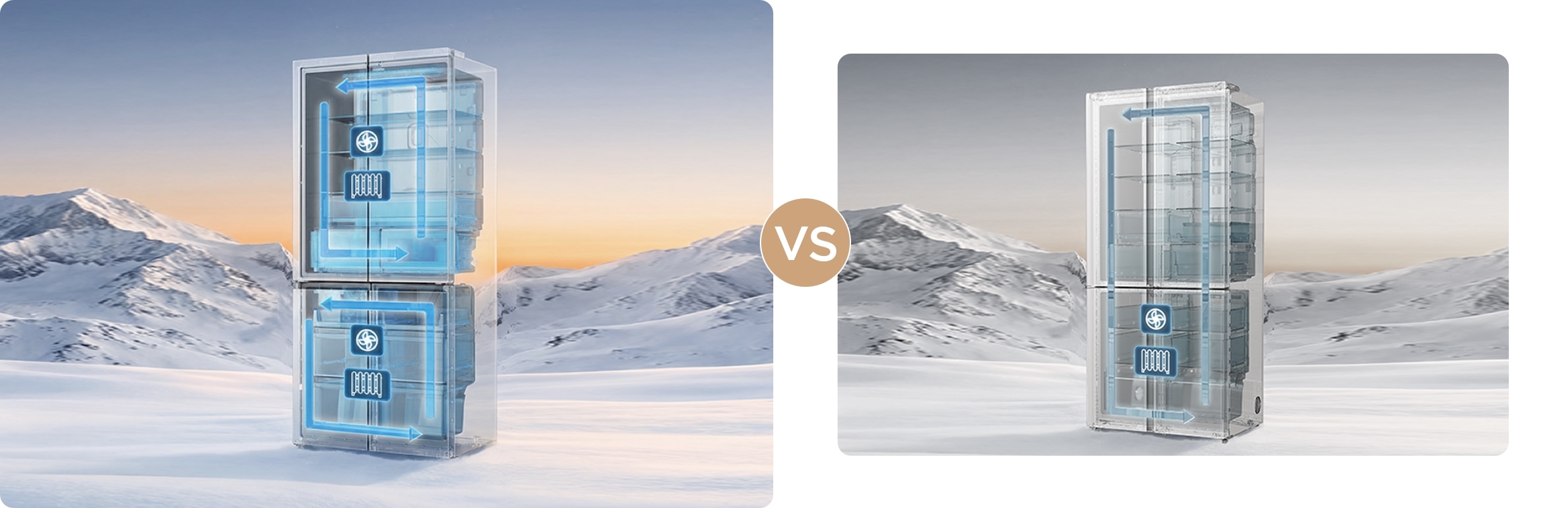 Separate evaporators & fans VS  Single fan