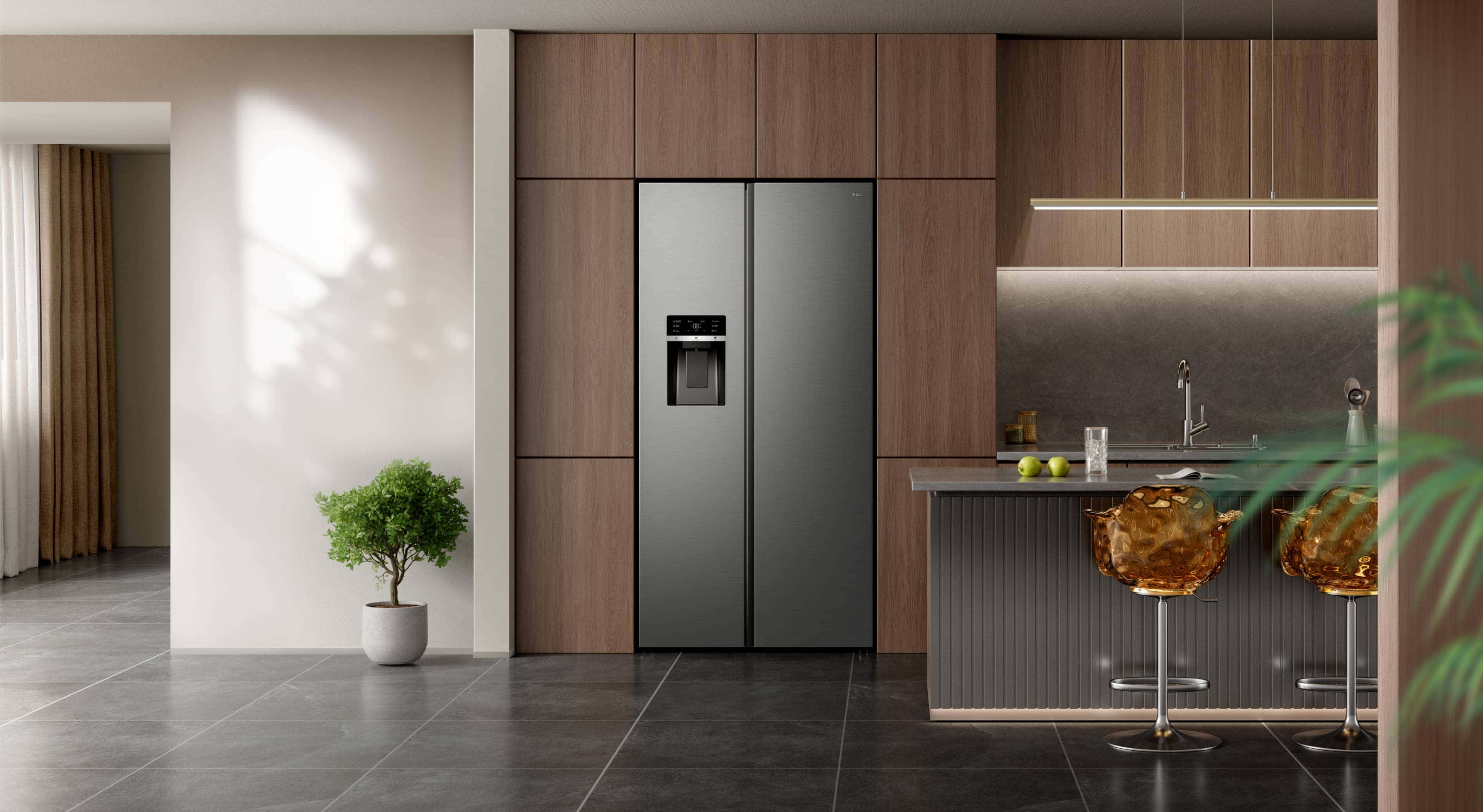 Imagen del refrigerador con máquina de hielo TCL C575SBIM Lifestyle
