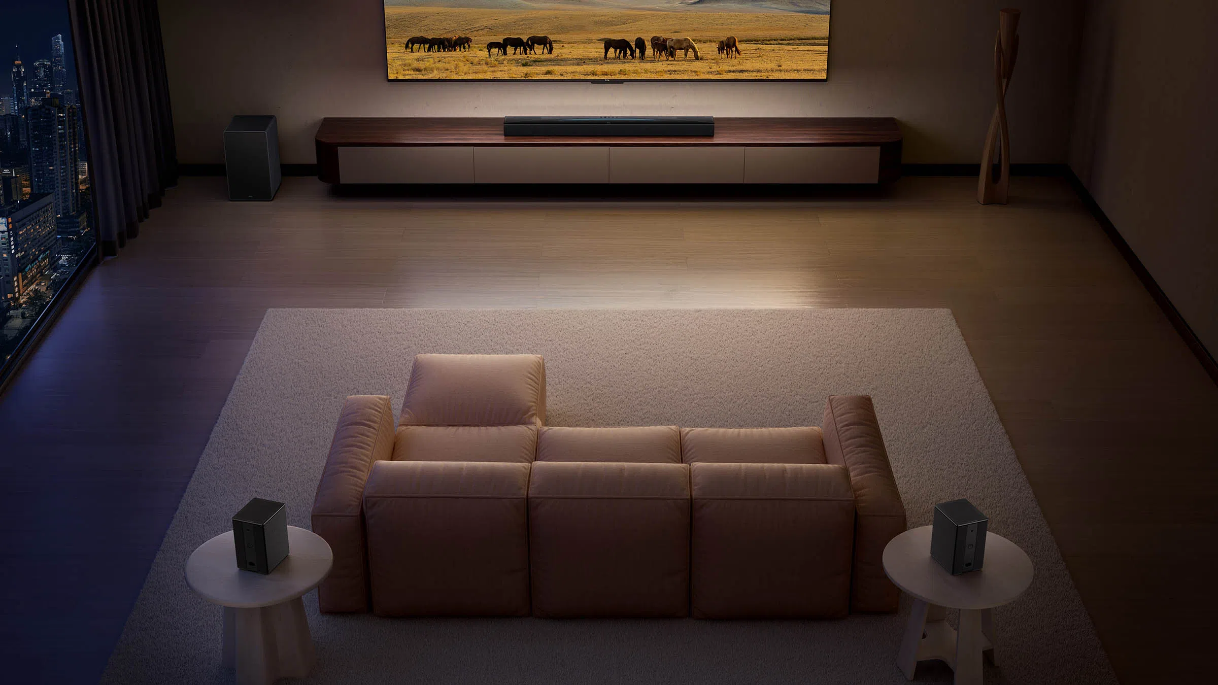 Vision Plus VP2111SB 2.1 CH 240 WATTS SoundbarVision Plus VP2111SB 2.1 TCL Q85H Soundbar Scene diagram