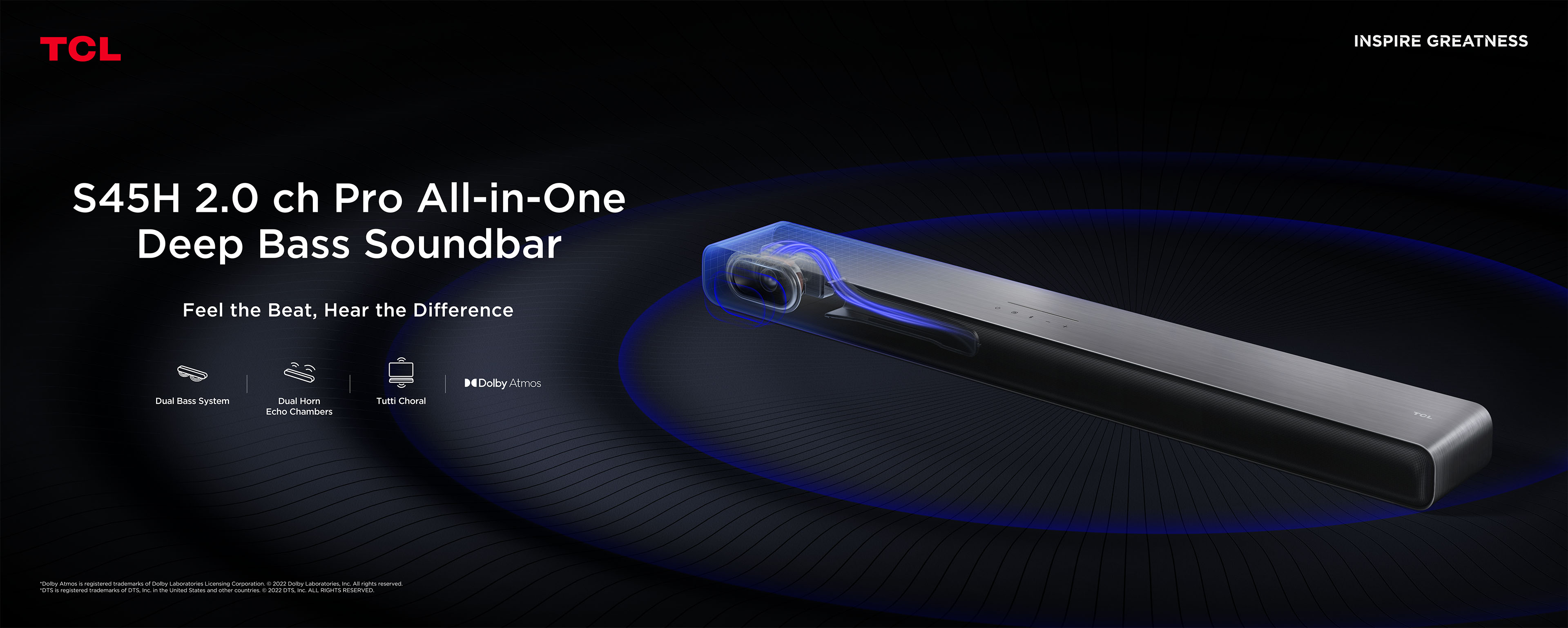 TCL S45H 2.0 Pro All-in-One Dolby Atmos Soundbar | TCL Europe