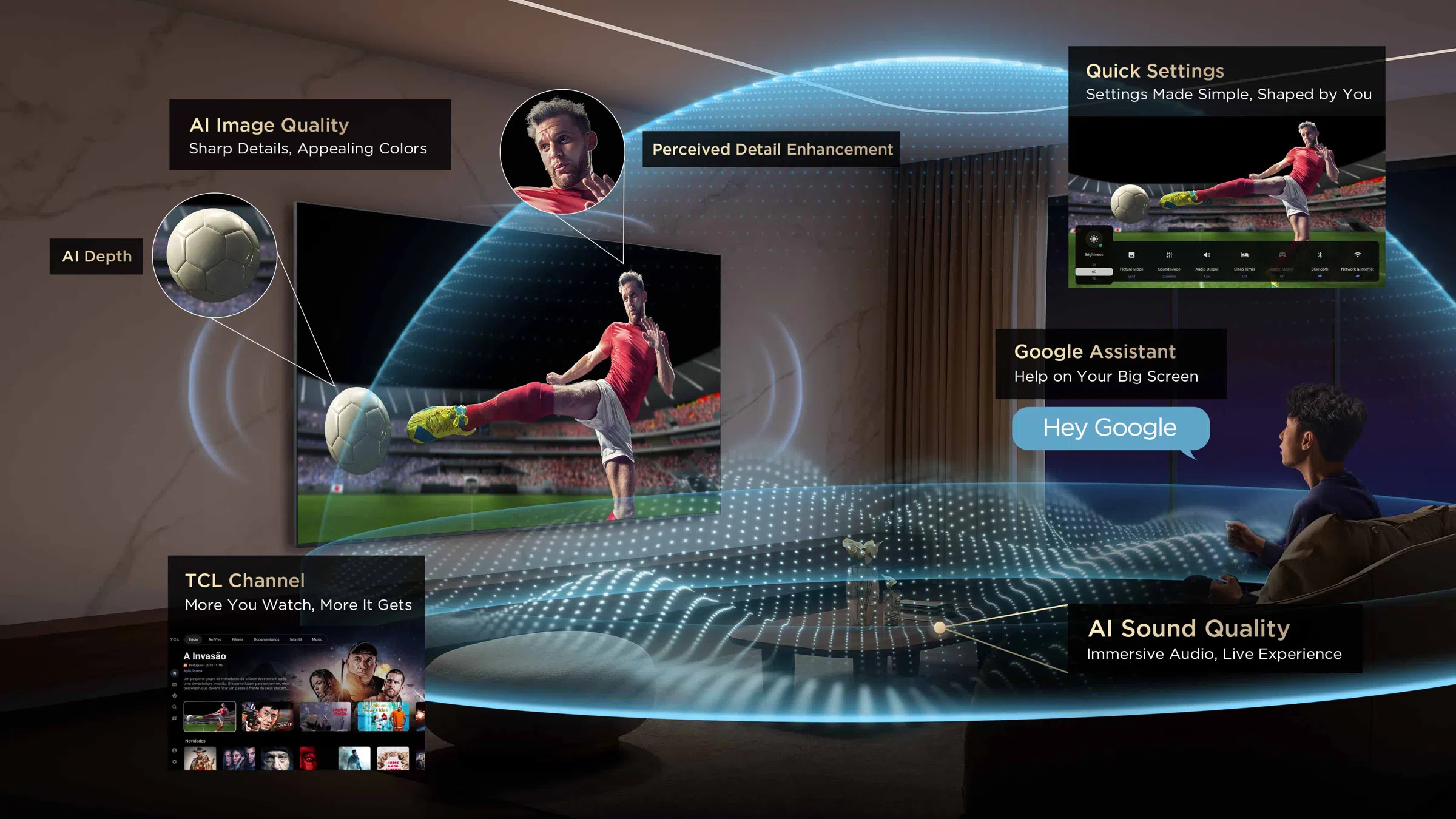 Perceive the brightness -Ai Contrast; TCL 65C8K 65 Inch QD-Mini LED 144Hz Google TV available at the best price in kenya.