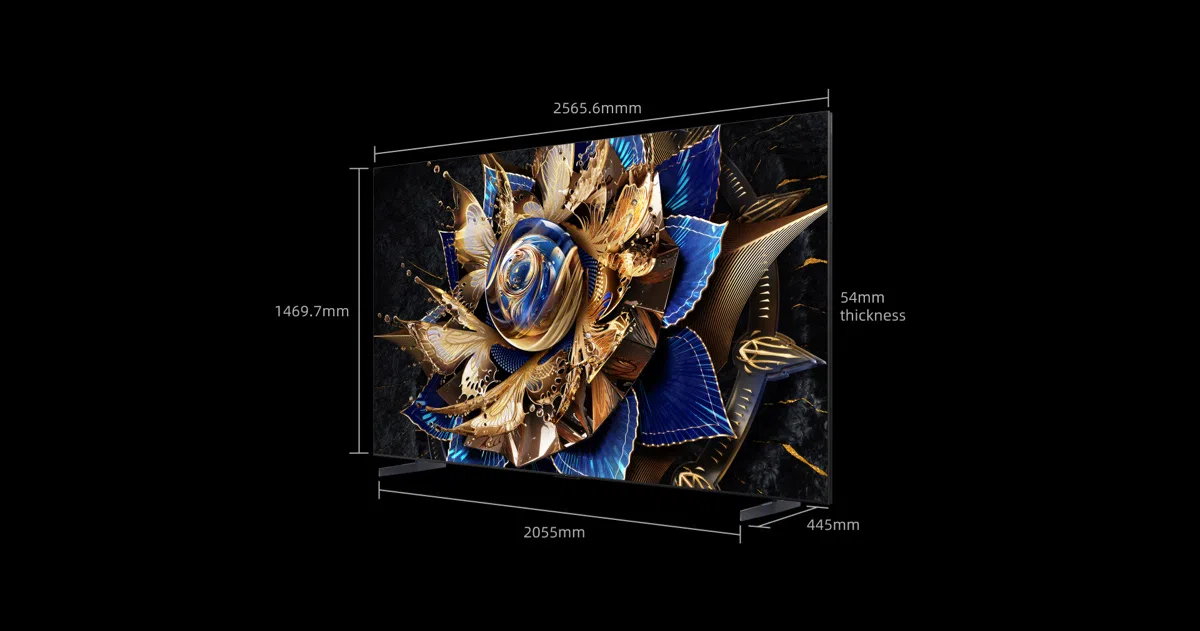 TCL 115 inch X955 Mounted on a TV stand