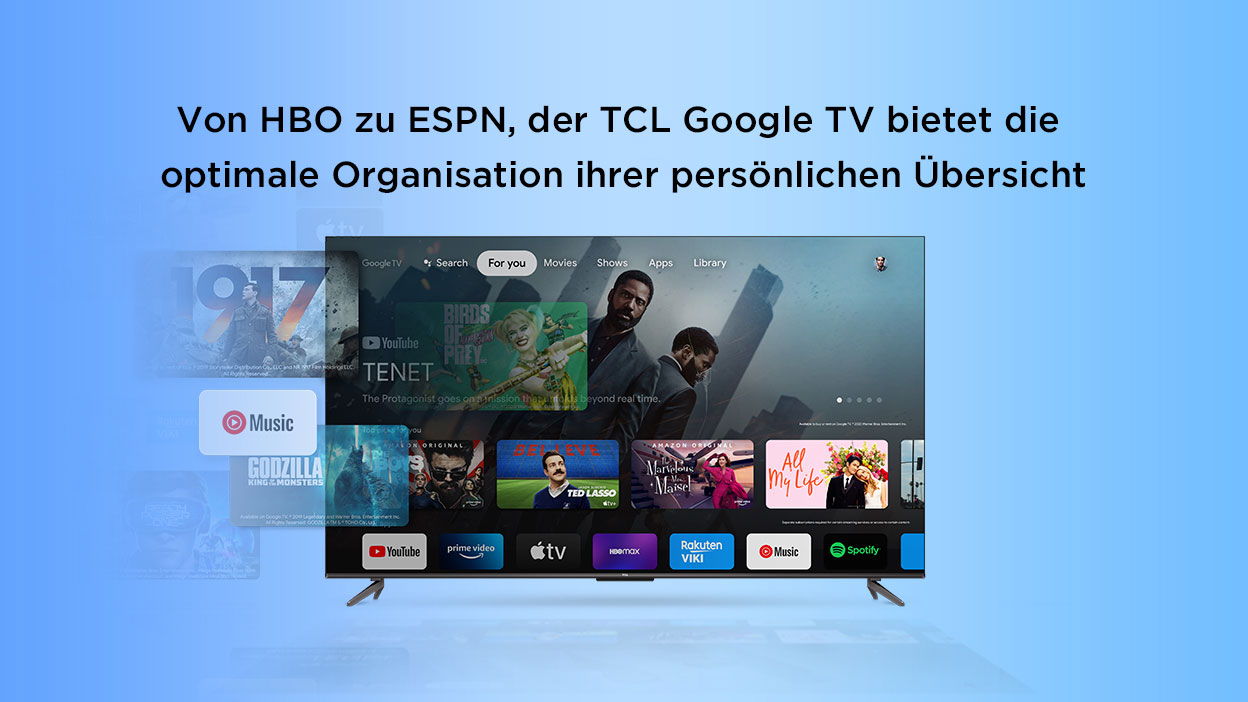 Von HBO zu ESPN, der TCL Google TV bietet die optimale Organisation ihrer persönlichen Übersicht