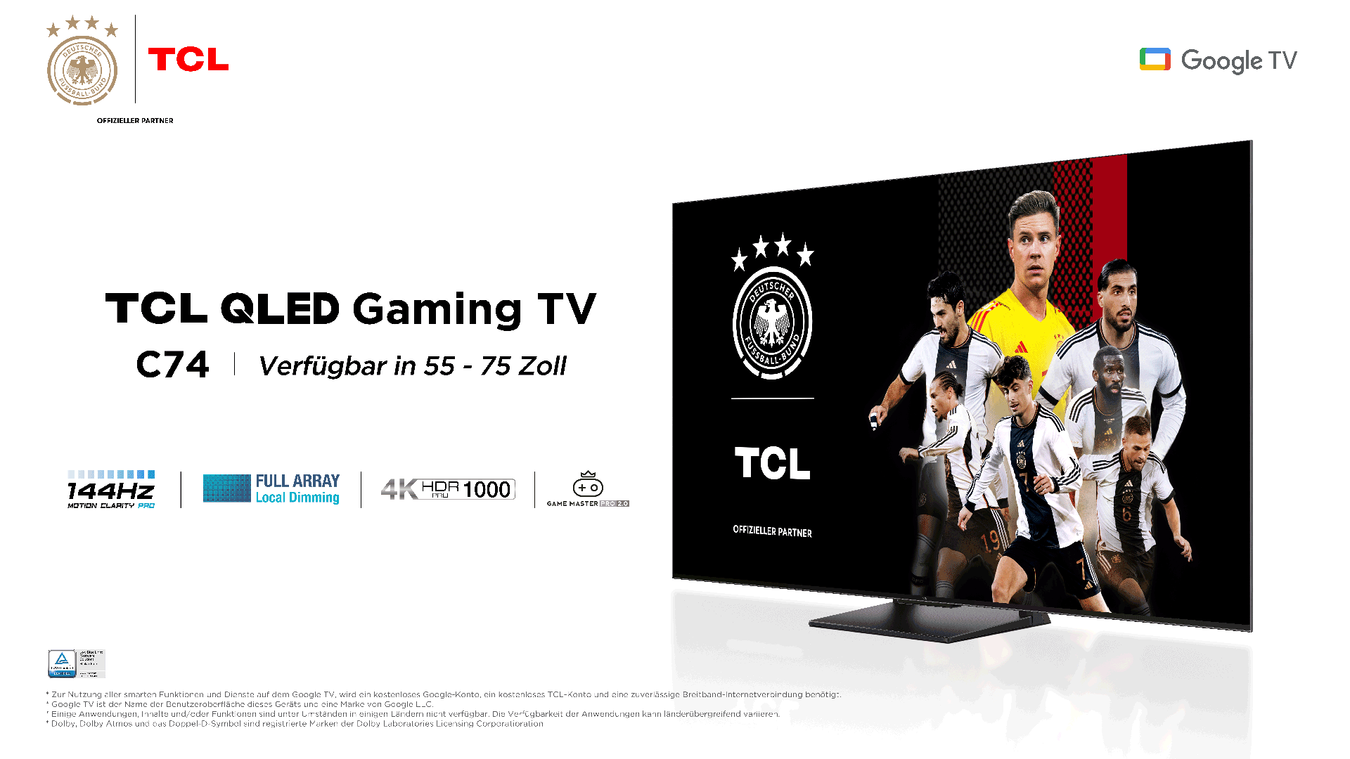 4K QLED TV 55/65/75 inch - Google TV - C745 - TCL German