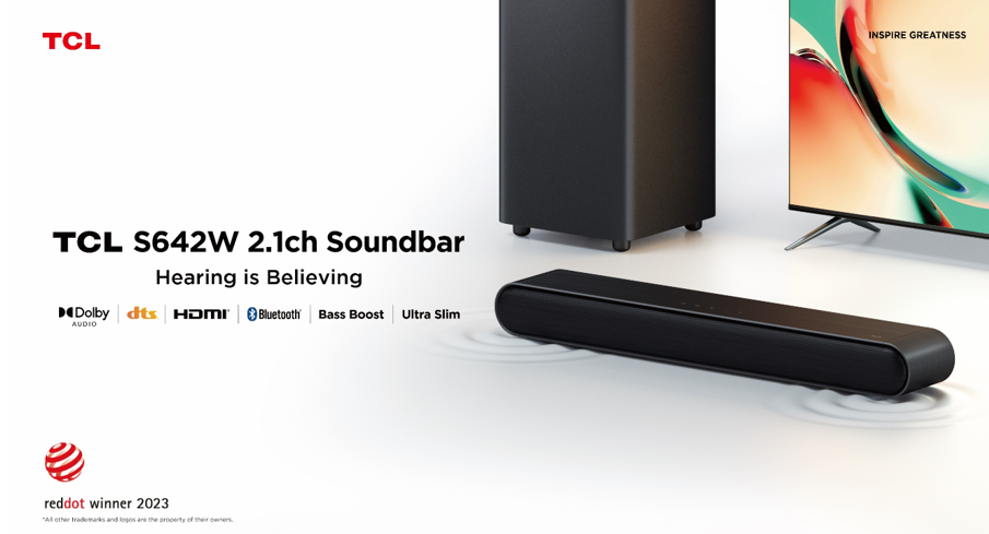 TCL Wins 2023 Red Dot Award for Product Design for TCL S64 Series Home Theatre Soundbar