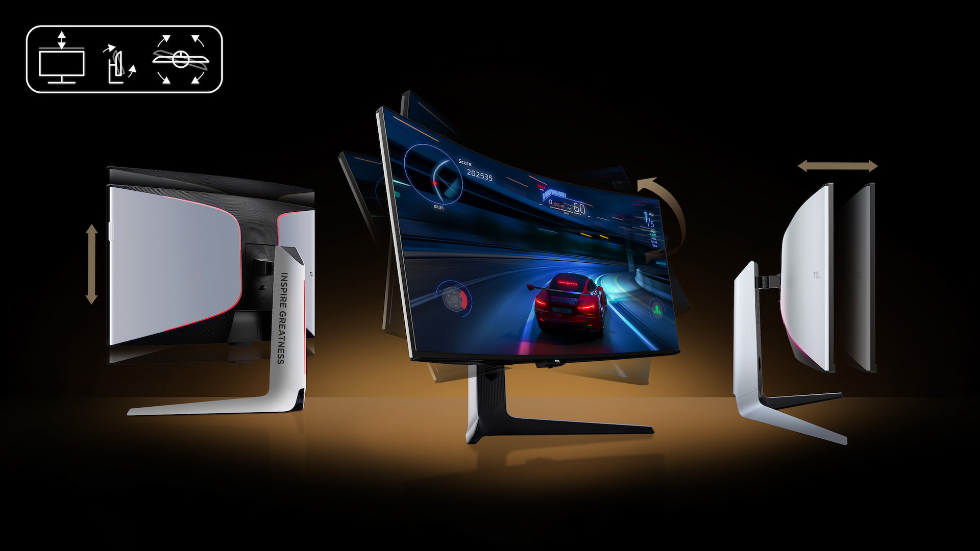 TCL Monitor 34R83Q 4D rotating design