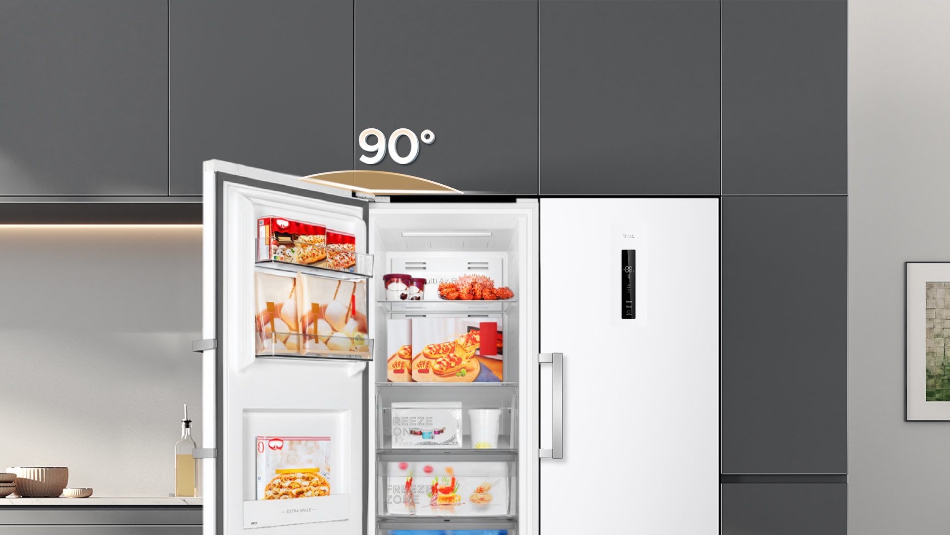 TCL refrigerator 90° opening door