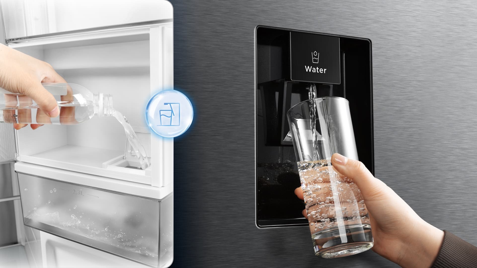 TCL fridge fresh water reserve available without opening the door