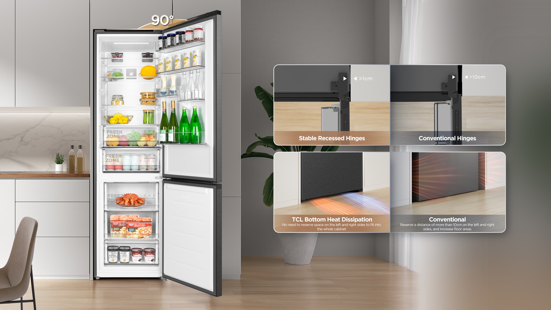 乐竟体育 refrigerator 90° opening door