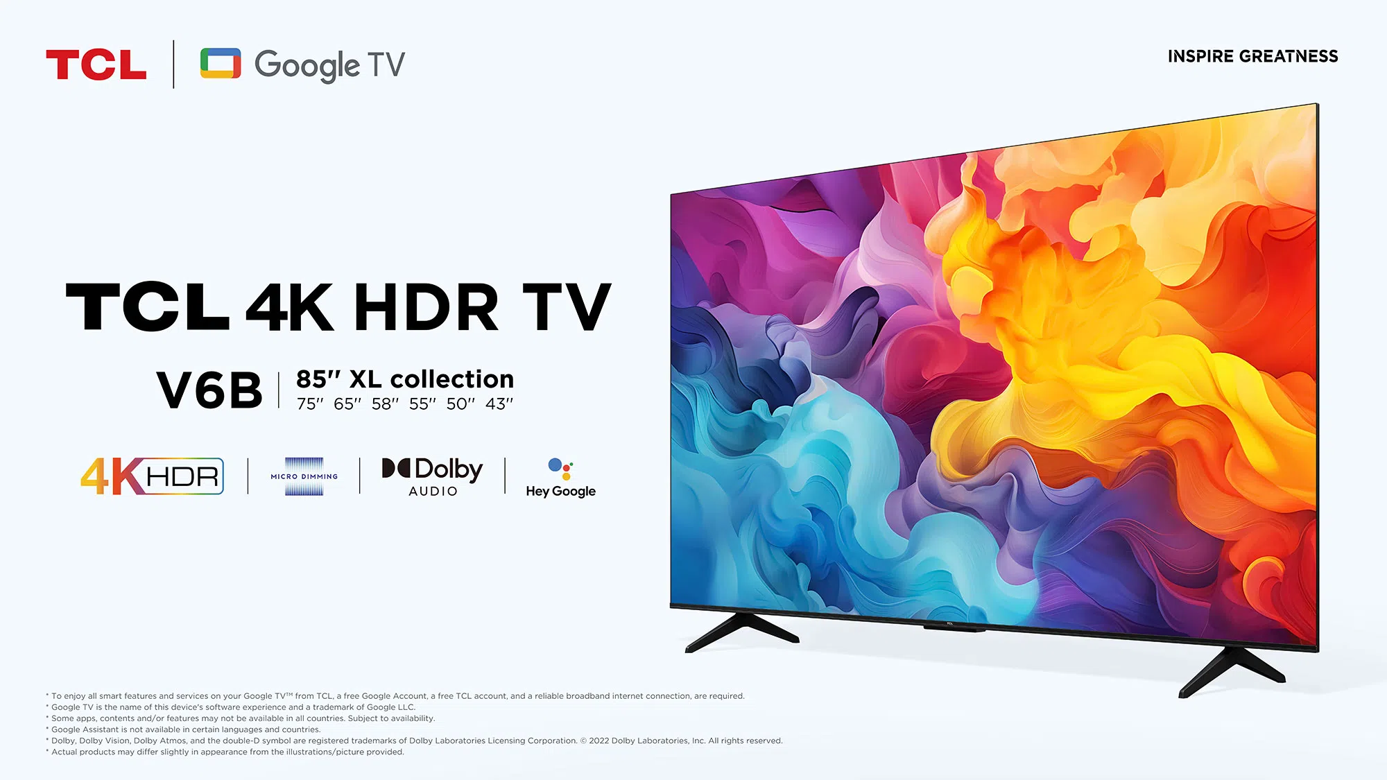 43 inch TCL Smart Google TV 43V6B