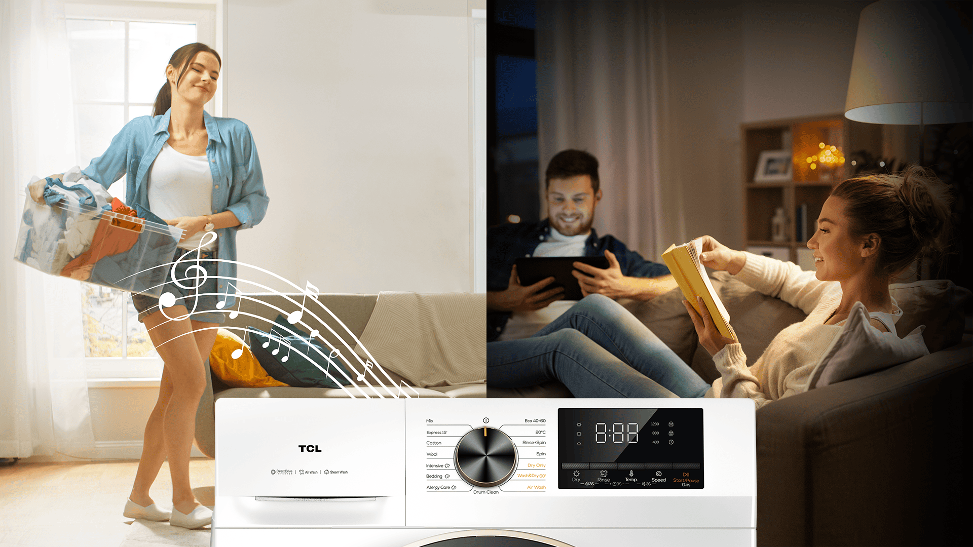 TCL washing machine with silent button