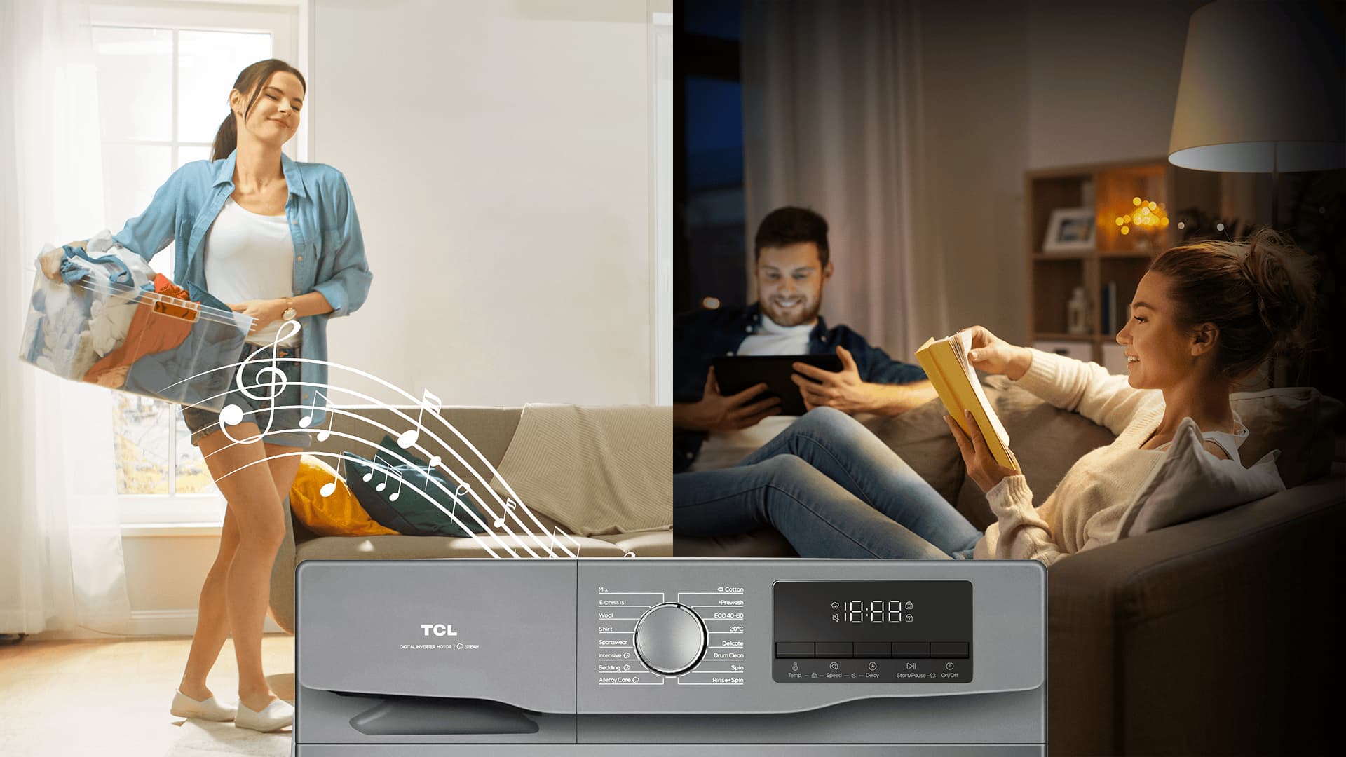 TCL FF0914SA1 washing machine with silent button