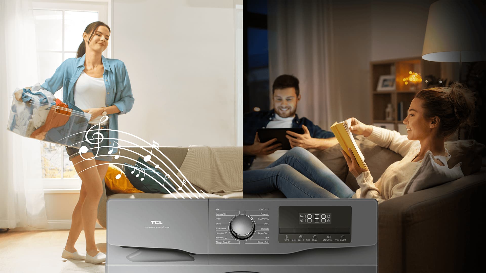 TCL washing machine with silent button, quiet washing